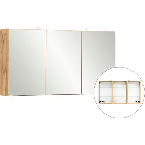 Badezimmer 3D-Spiegelschrank 120 cm breit VIDAGO-03 in Wotan Eiche Nb. mit LED Beleuchtung, B/H/T: ca. 120/64/20 cm (1/5)