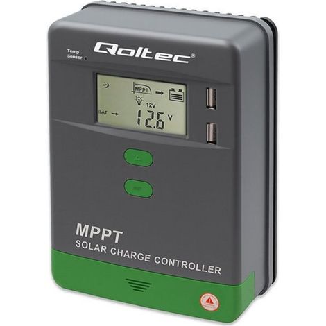 Qoltec, 20A MPPT Regulador de carga solar 12V 24V con sensor de temperatura y USB, Gris (1/3)