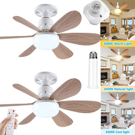 Ventilateur de plafond LED 2 pièces avec tige d'extension et base E27, 3000-6500K, 6 pales, 3 vitesses, minuterie, 100-240V, 5218.5cm,Brown (1/5)