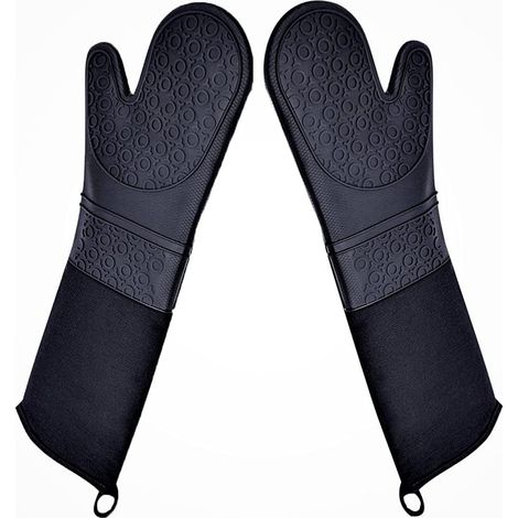 Professionelle Silikon-Küchenhandschuhe, Gebäckhandschuhe, hitzebeständige Stepphandschuhe, Ellbogenlänge, 2er-Pack, 49,5 cm (19,5 Zoll)