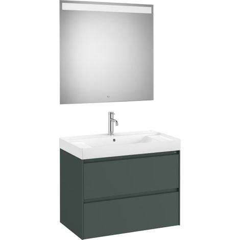 MUEBLE LAVABO CENTRADO 800X460 ONA STANDARD 2 CAJONES + ESPEJO LED VERDE MATE