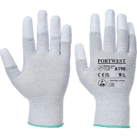 Gants Antistatique bout de doigts enduit PU Gris M - Taille 8 (1/2)