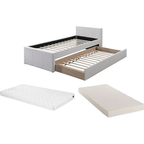 Letto a scomparsa 90 x 190 cm Tessuto Beige + Materasso - DORITALO