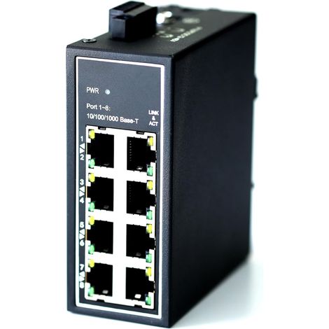 WDH-8GT-DC Commutateurs Ethernet industriels Gigabit 8 Ports Non gérés 10/100/1000 Mbps avec Rail DIN Montage Mural sans Ventilateur -30°C 75°C (1/5)