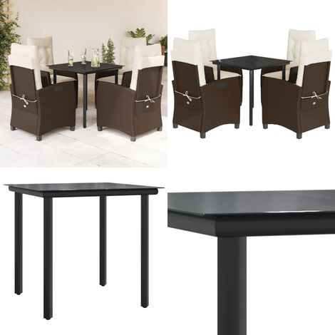 5-tlg. Garten-Essgruppe mit Kissen Braun Poly Rattan - Gartentisch - Gartenstuhl (1/5)