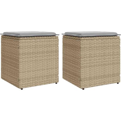 Gartenhocker mit Kissen 2 Stk. Beige 40x40x43 cm Poly Rattan