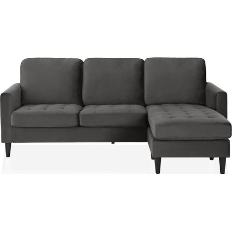 Strummer-Canapé 3 places avec chaise longue en gris velours (1/4)