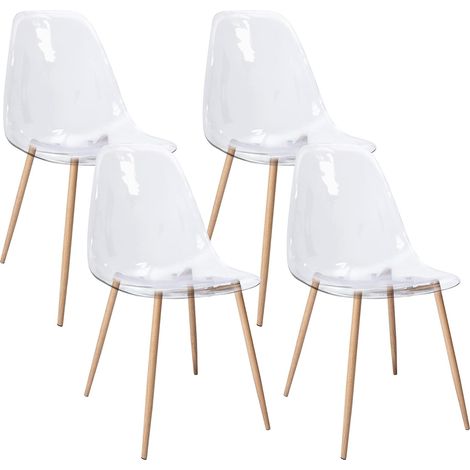 Kit de 4 Chaises d'appoint Modernes en Polycarbonate Transparent et Robuste avec des Pieds en Métal pour la Salle à Manger et Le Jardin (1/5)