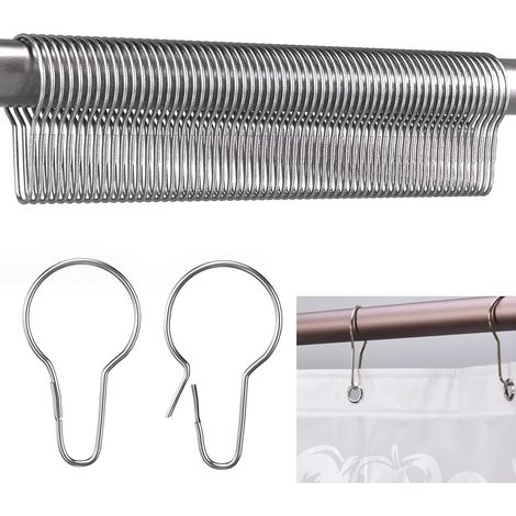 (Argent)75 Pièces Anneaux De Douche en Acier Inoxydable, 7 x 3.8cm Crochets De Rideau De Douche en Acier Inoxydable, Anneaux Rideaux pour Tringle à Rideau De Douche (1/5)