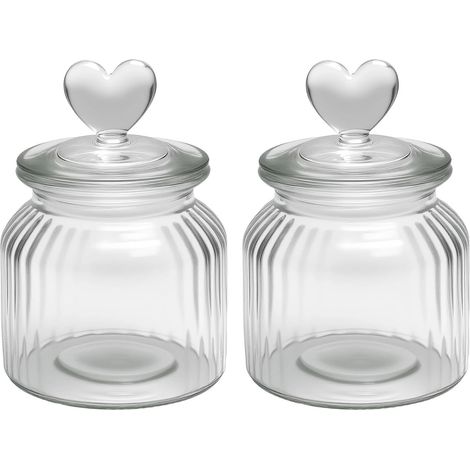 Bocal en Verre Hermétique 2pcs 650ml avec Couvercle Cœur – Pot à Bonbons Vintage Transparent pour Confiseries, Sucreries, Biscuits – Bocal Décoratif Cuisine, Mariage, Cadeau Original (1/5)