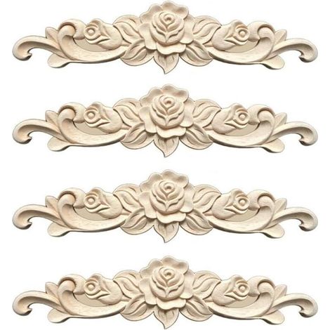 Moulure Decorative Bois 4 Pièces Sculpture Bois Moulure Rosace Decorative pour Décoration Meuble de Cuisine Meubles,30 7cm (1/4)