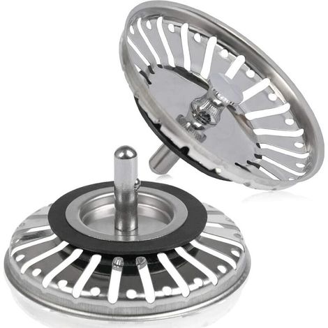 Stück Spülbecken-Sieb/Abflussstopfen für Spülbecken, Spülbecken-Abflussloch, Küchen-/Badezimmer-Sieb, 84 mm Durchmesser mit Kugelende, Edelstahl (1/5)