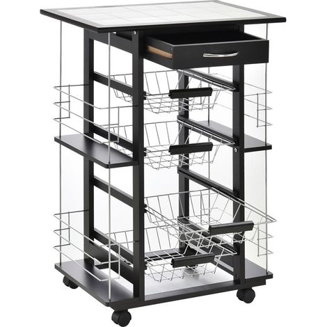 CARRELLO DA CUCINA CON 4 CESTINI RIMOVIBILI E 4 SCOMPARTI LATERALI NERO (1/5)