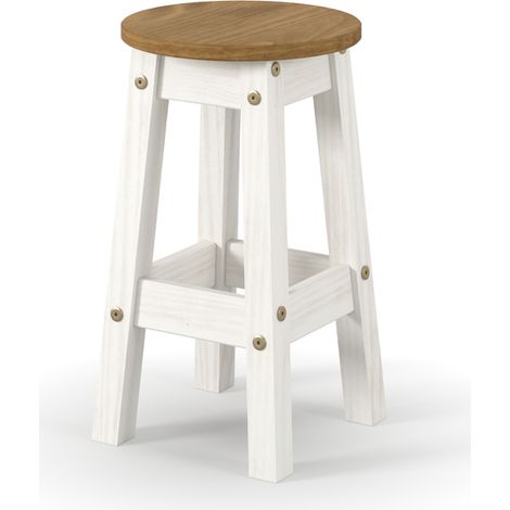 Low Breakfast Stools (Set of 2) - Pine - L32 x W32 x H50.8 cm - White/Antique Waxed Pine - Flat Packed