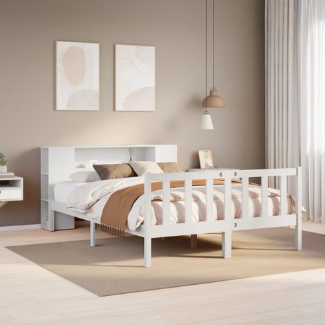 Bookcase Bed without Mattress White 140x200 cm Solid Wood Pine vidaXL (1/5)