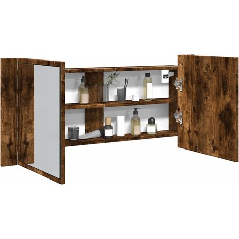 LED-Spiegelschrank Räuchereiche 100x12x45 cm