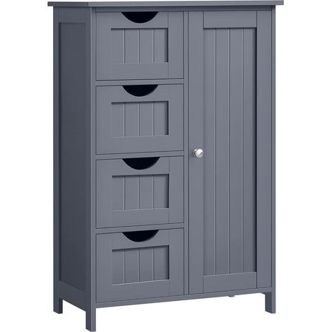 Vasagle – Meuble sous vasque simple 4 tiroirs – Dimensions 55 x 30 x 82 cm – Panneau MDF gris foncé – Étagère réglable en hauteur (1/5)