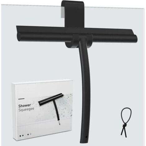 Tergivetro per doccia, tergivetro con supporto in silicone, tergivetro per doccia con anima in acciaio inossidabile per bagno, vetro, porta della doccia, tergivetro per finestrini auto - Nero