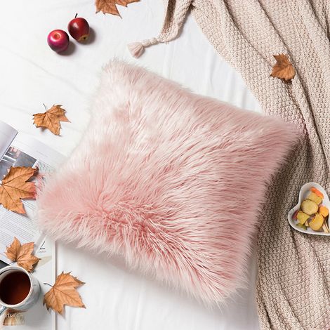 45x45CM Fluffy Faux Fur Plush Pillow Case Cover, Pink (1/5)