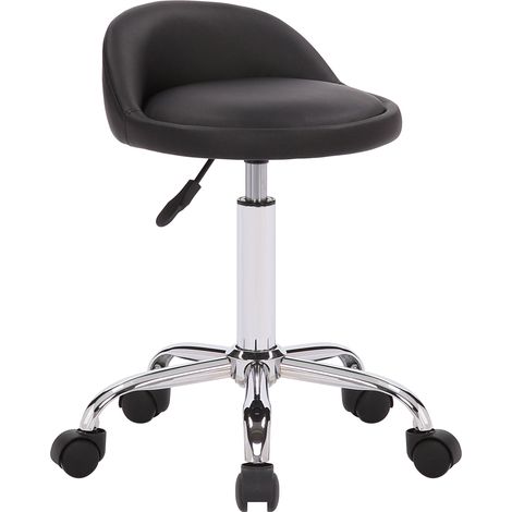 Taburete de trabajo para consultorio médico, salón de estética dentista, en metal cromado y PVC negro 100003235 (1/5)