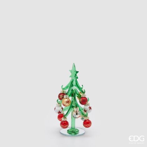 EDG Enzo De Gasperi Decoro Pino in Vetro Natale Decorato H 16 Cm D 7,5 Cm Green Red