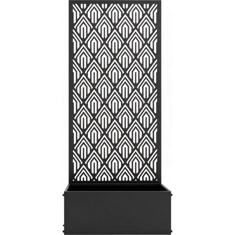 Fioriera alta in metallo con grigliato e pannello geometrico, nera, 45 x 21,5 x 110 cm (1/4)