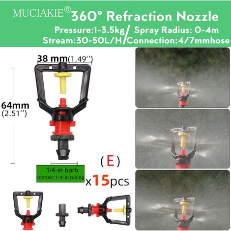 Pipette d'irrigation réglable à 90/180/360°, micro-buse pour arrosage de jardin, buse rotative, pulvérisateur à brouillard avec compensation de diamètre de tuyau 4/7 mm (1/5)