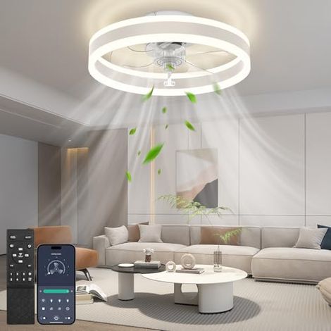 Ventilateur de Plafond, 40cm Ventilateur Plafond avec Lumiere Silencieux, 6 vitesses de, intensité variable, 3 couleurs pour toutes les saisons, blanc (1/5)