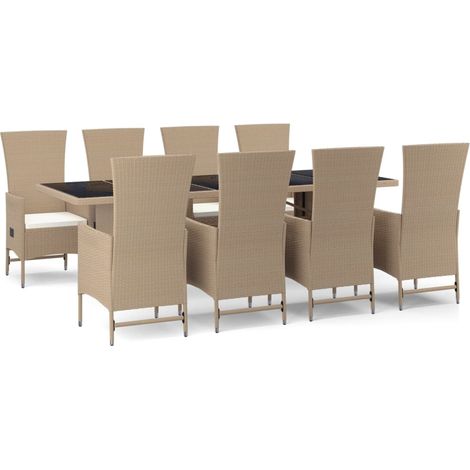 Maison Exclusive - 9-tlg. Garten-Essgruppe mit Kissen Beige Poly