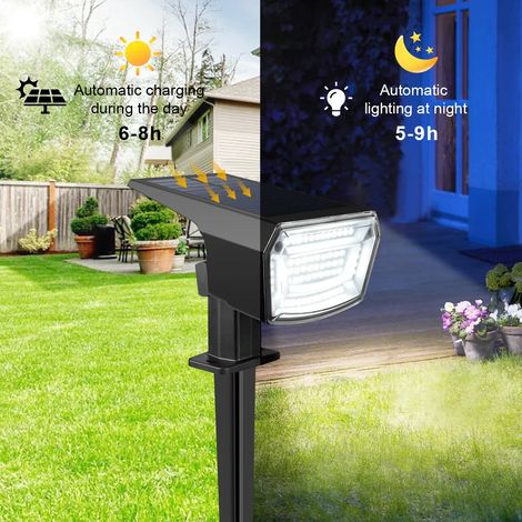 Lampe de jardin solaire LED (blanc froid) à faisceau focalisé, batterie intégrée de 1200 mAh, étanche, adaptée aux jardins extérieurs. (1/5)