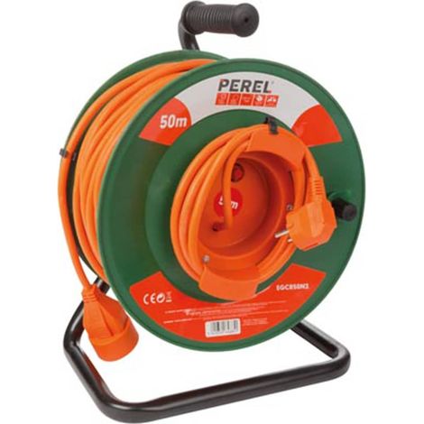Perel Kabeltrommel, Innenbereich, Typ-E-Stecker/-Kupplung, Überhitzungsschutz, Kabellänge 50 m, 3G1.5, Orange/Grün (1/2)