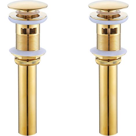 2pcs Messing Bonde de Lavabo Doré Bonde de Lavabo avec Trop Plein Bonde de Lavabo Pop Up(A) (1/4)