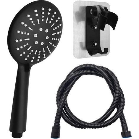 Pommeau de douche noir Douchette à main 120 mm Tuyau 1,5 m 3 types de jets : pluie, massage, concentré Économie d'eau (1/4)