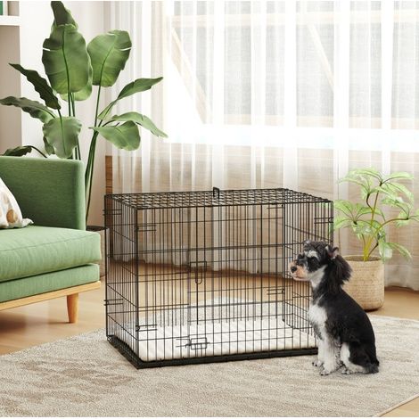 Klappbarer Hundekäfig mit 2 Türen, Bodenschale und Kissen, 75 x 48,5 x 53 cm OKMYHOME (1/5)