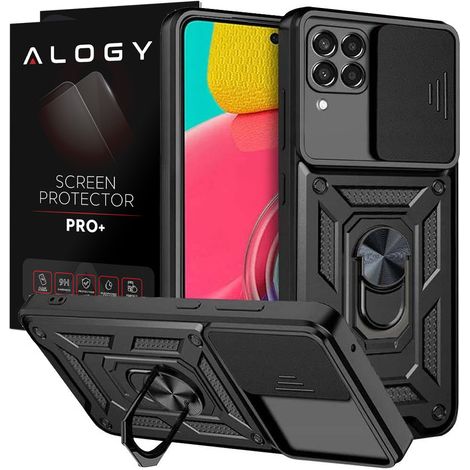 Custodia Alogy Camshield con anello di supporto e copertura per fotocamera per Samsung Galaxy M53 5G, nera + vetro (1/5)