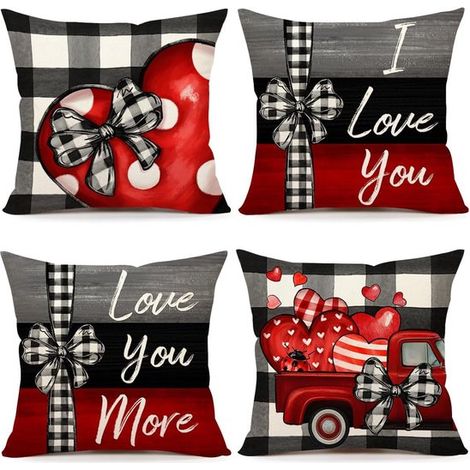 Kissenbezug-Set zum Valentinstag (4-teilig,45 x 45 cm),rot-grau,geeignet zur Dekoration des Sofas zu Hause