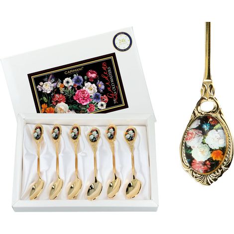 Carmani, vergoldete Teelöffel - Barockblumen (6-teiliges Set) (1/3)