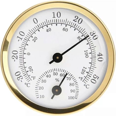 Mini thermomètre-hygromètre analogique doré pour l'intérieur d'une pièce. (1/4)
