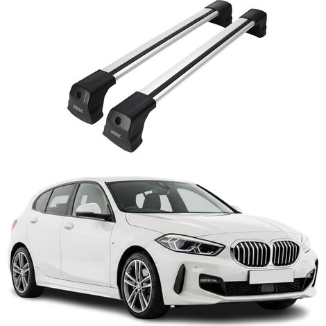 OMAC Dachträger Querträger kompatibel mit BMW 1er F40 2019-2024 – 2 Stangen – Abschließbar – Aluminium Silber (1/5)