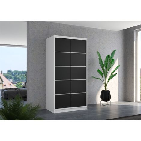 Schiebetürenschrank Schrank Nr.130 in Weiß- Schwarz matt 100x200x58 cm (1/3)