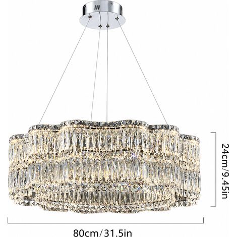 Lustre moderne en cristal Ø80 cm, suspension LED avec 3 températures de couleur, grand plafonnier pour salon