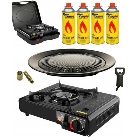 Gas-Campingkocher mit 4 Gaskartuschen + Grill