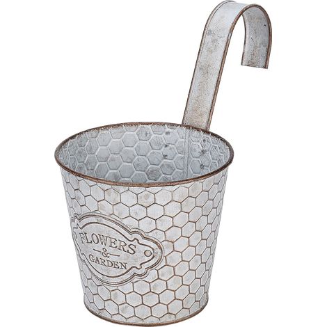 Seau en fer galvanisé avec crochet simple, amovible, blanc, pour jardin (1/5)
