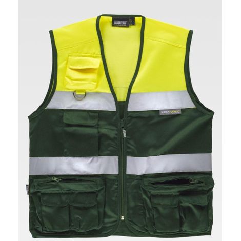 Chaleco tipo safari combinado con cintas reflectantes WORKTEAM C4010 XL Verde Oscuro+Amarillo A.V. (1/2)
