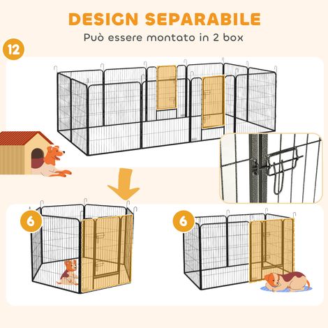 Enclos chien pliable 12 panneaux 80x100 cm gris, barrière modulable acier avec porte et 12 piquets de sol (1/5)