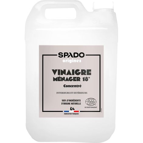 Vinaigre blanc 18° - Détartre et fait briller - Formule ultra concentrée et naturelle - Sans parfum - Contact alimentaire - ECOCERT - 5L - Fabrication Française (1/5)