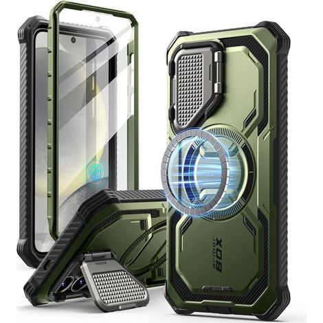 Coque Samsung Galaxy S25 MagSafe antichoc avec béquille et protection caméra verte (1/5)