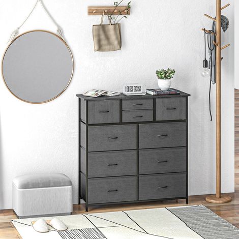 Commode meuble de rangement 10 tiroirs en tissu pliables et amovibles structure acier dim. 100L x 30l x 100H cm noir (1/5)
