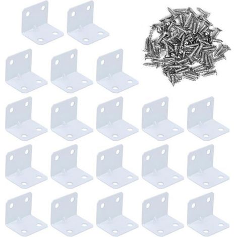 Support D'Angle En Acier Inoxydable 90 Degres - 32 X 26 X 26 Mm - Pour Meubles Bois Et Armoires - Lot De 20 Pieces Avec 80 Vis (1/4)