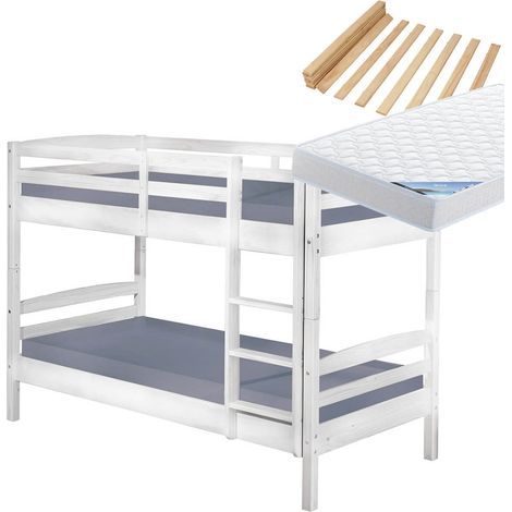 ALASKA - Pack Lits Superposés 90x190 Blancs + 2 Matelas Ibiza (1/3)